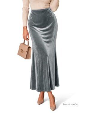 Velvet Maxi Skirt High Waisted A-Line Long Skirt